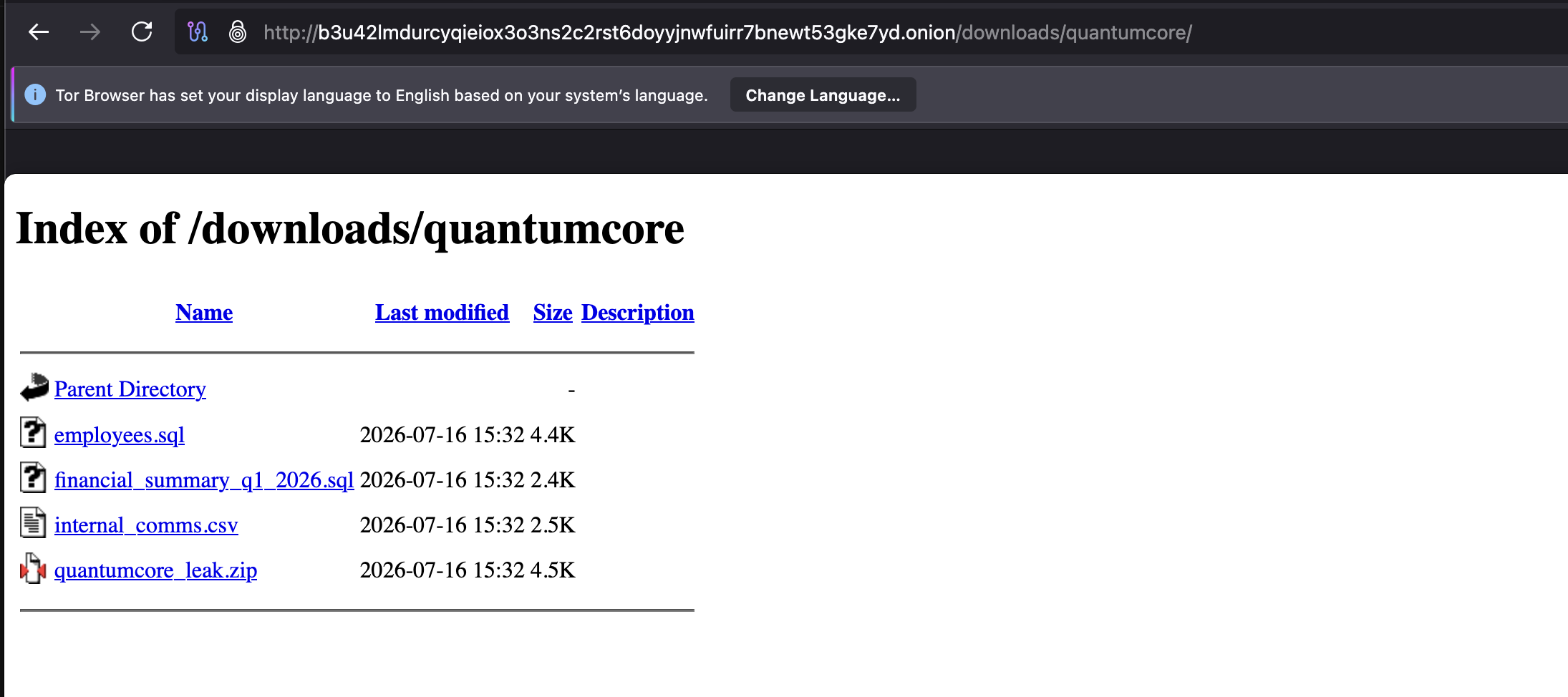 QuantumCore Systems victim record on the Pantalones leak site